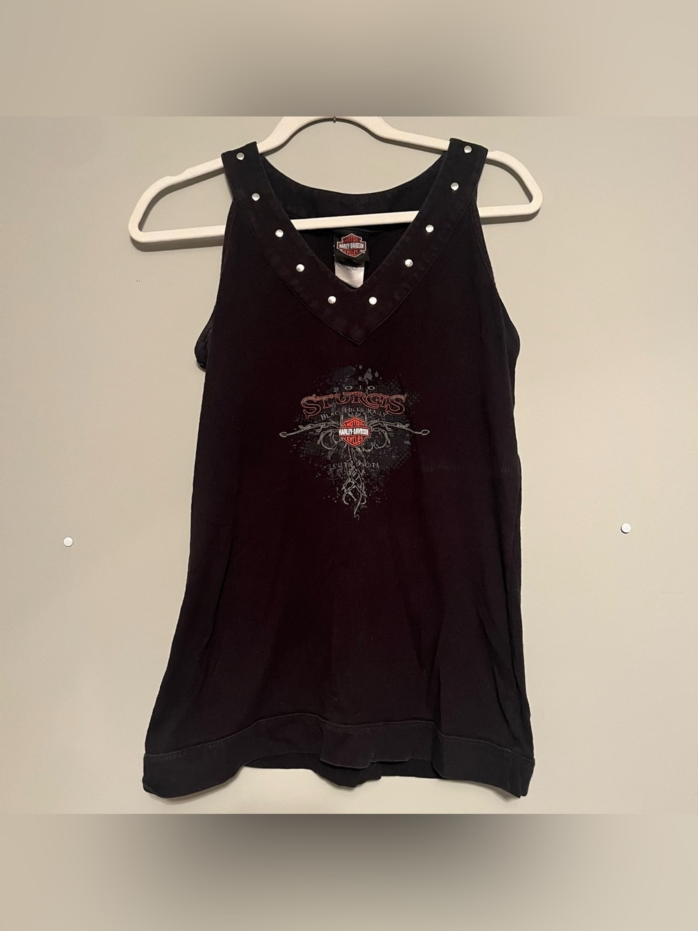 Harley Davidson Womens Top XL Black Graphic Biker Y2K Sleeveless Moto Tank Shirt - Picture 1 of 5